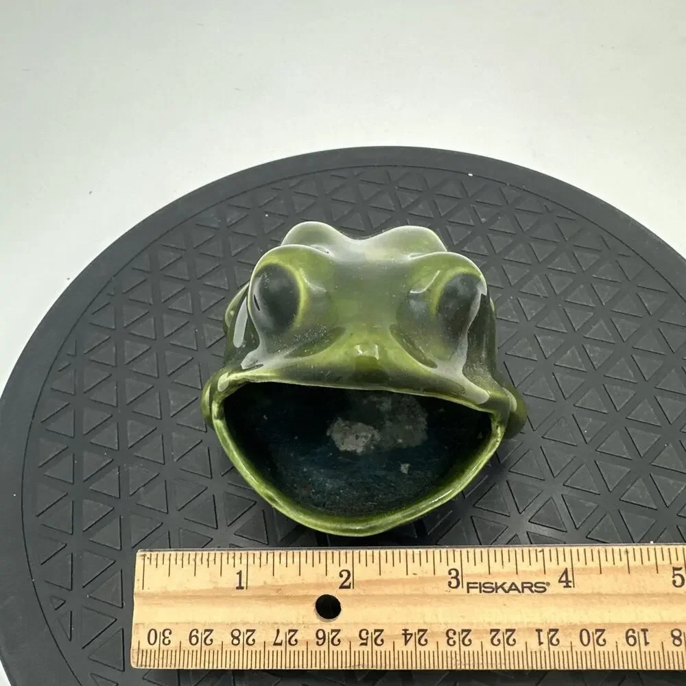 Vintage Ceramic Wide Mouth Green Frog Kitchen Sponge Holder Art Pottery